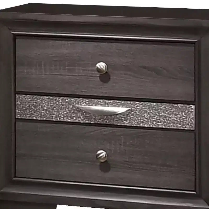 Comodino con 2 cassetti e 1 cassetto portagioie, grigio e argento