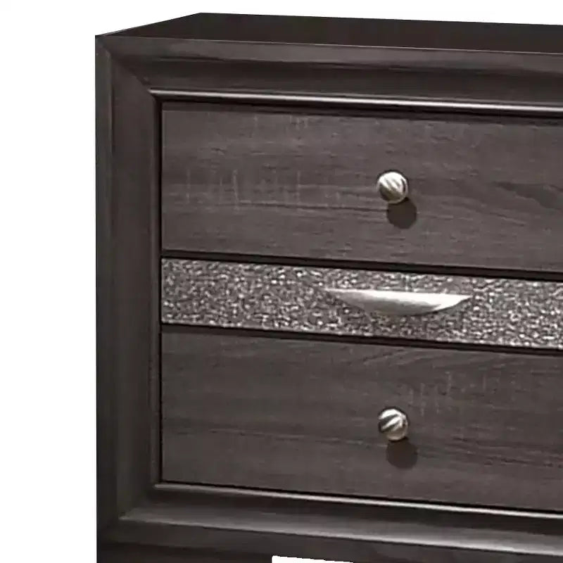 Comodino con 2 cassetti e 1 cassetto portagioie, grigio e argento