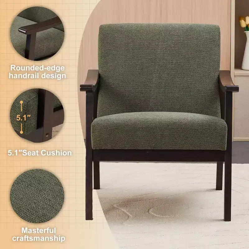 Poltrona moderna imbottita con braccioli in legno curvo per soggiorno o camera da letto