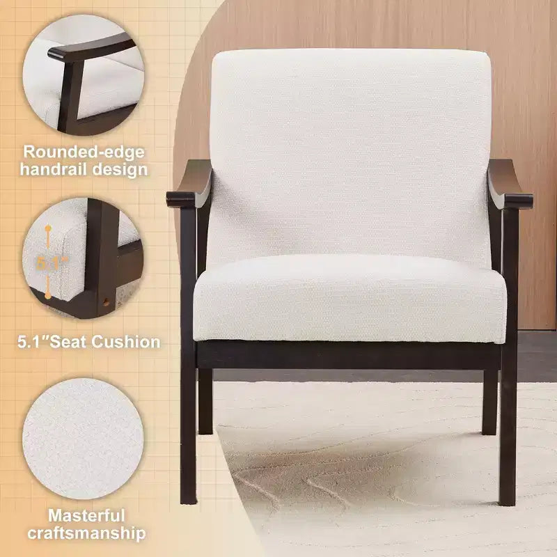 Poltrona moderna imbottita con braccioli in legno curvo per soggiorno o camera da letto