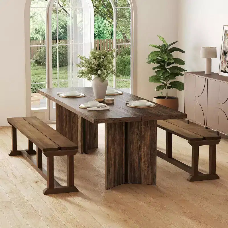 Panca da pranzo in legno massello, 59 pollici, panca da ingresso in stile rustico, sedile da tavolo da cucina per sala da pranzo, soggiorno, corridoio, facile da montare