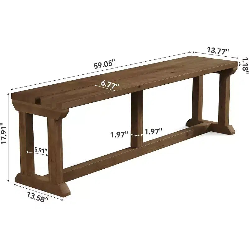 Panca da pranzo in legno massello, 59 pollici, panca da ingresso in stile rustico, sedile da tavolo da cucina per sala da pranzo, soggiorno, corridoio, facile da montare