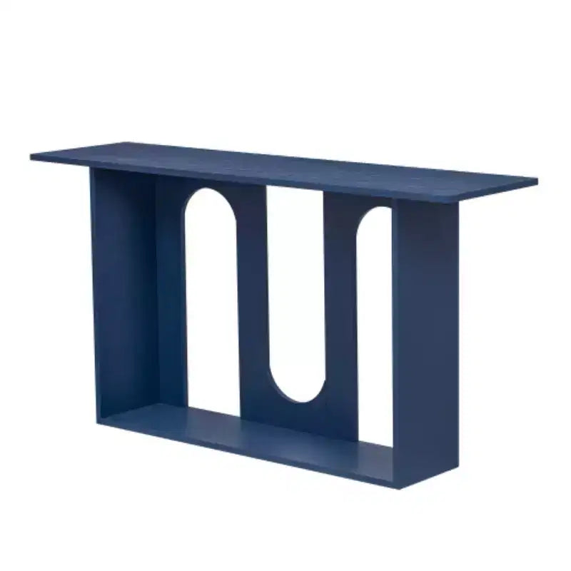 Tavolini da Consolle Curvi Moderni Blu con Ripiano Aperto, Eleganti Tavolini da Consolle per Ingresso o Soggiorno, Contenitore e Espositore