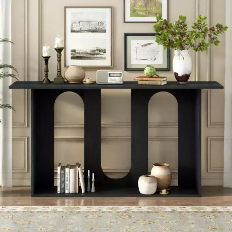 Tavolini da Consolle Curvi Moderni Blu con Ripiano Aperto, Eleganti Tavolini da Consolle per Ingresso o Soggiorno, Contenitore e Espositore