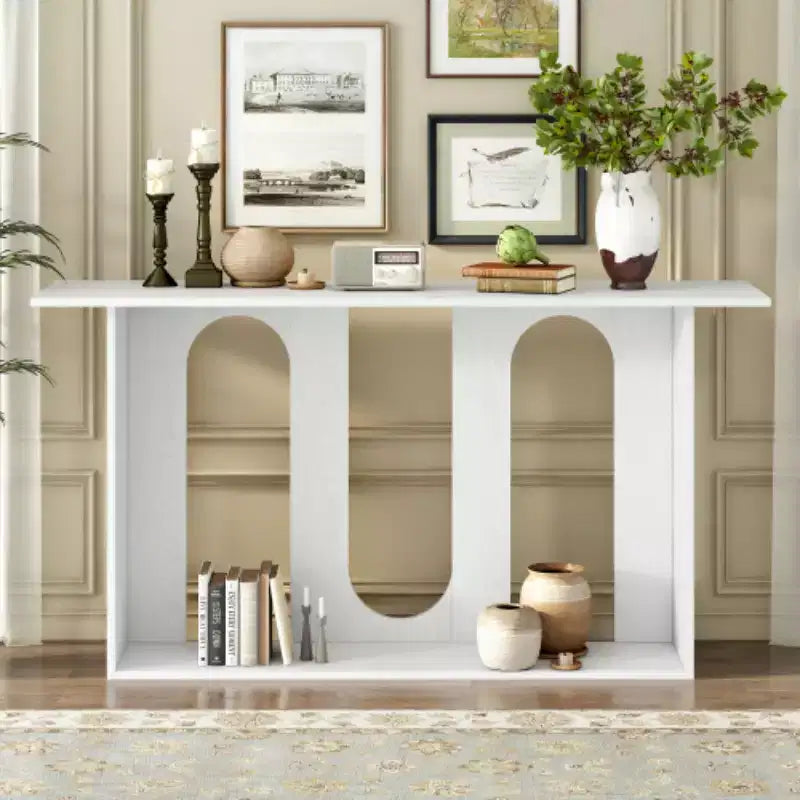 Tavolini da Consolle Curvi Moderni Blu con Ripiano Aperto, Eleganti Tavolini da Consolle per Ingresso o Soggiorno, Contenitore e Espositore