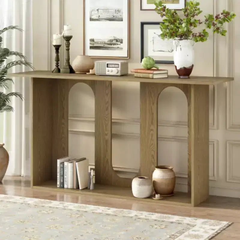 Tavolini da Consolle Curvi Moderni Blu con Ripiano Aperto, Eleganti Tavolini da Consolle per Ingresso o Soggiorno, Contenitore e Espositore