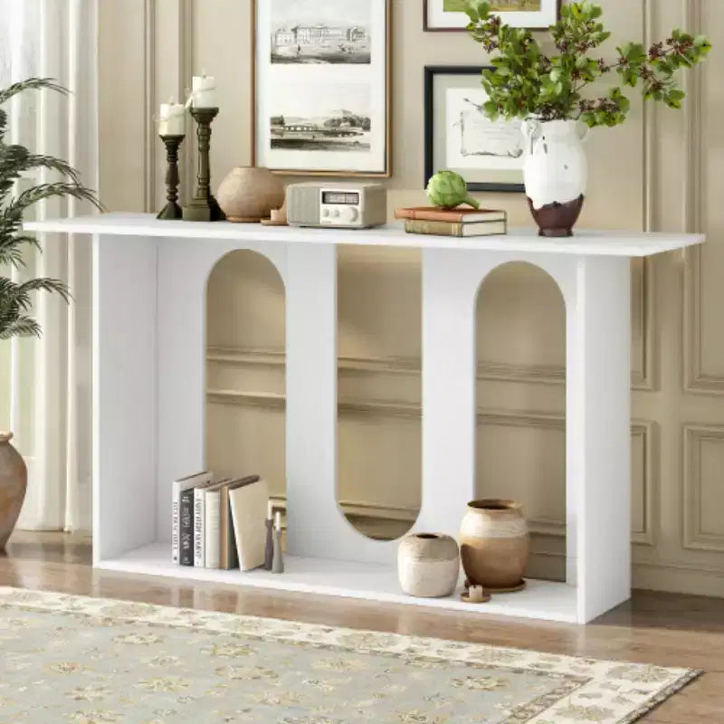 Tavolini da Consolle Curvi Moderni Blu con Ripiano Aperto, Eleganti Tavolini da Consolle per Ingresso o Soggiorno, Contenitore e Espositore