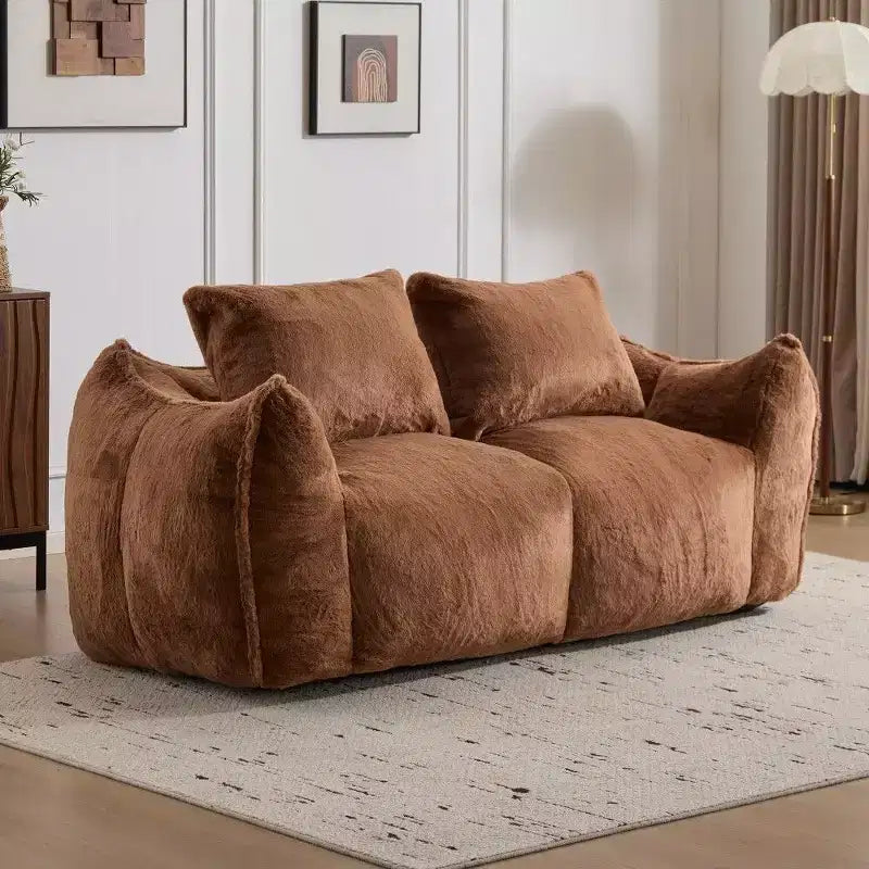 Divano a sacco senza montaggio, divanetto oversize in pelliccia sintetica da 75,2 pollici con 2 cuscini, divano a 2 posti per soggiorno, camera da letto