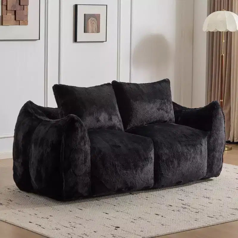 Divano a sacco senza montaggio, divanetto oversize in pelliccia sintetica da 75,2 pollici con 2 cuscini, divano a 2 posti per soggiorno, camera da letto