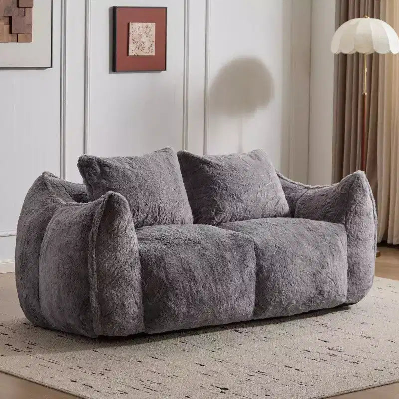 Divano a sacco senza montaggio, divanetto oversize in pelliccia sintetica da 75,2 pollici con 2 cuscini, divano a 2 posti per soggiorno, camera da letto