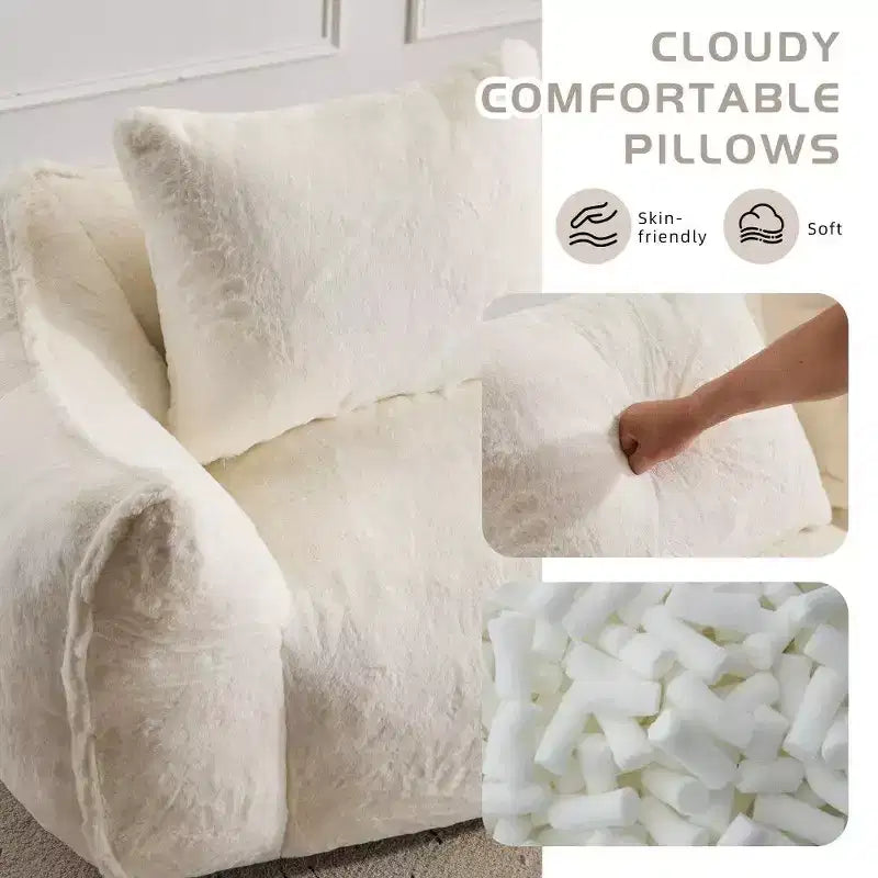 Divano a sacco senza montaggio, divanetto oversize in pelliccia sintetica da 75,2 pollici con 2 cuscini, divano a 2 posti per soggiorno, camera da letto