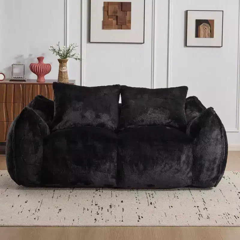 Divano a sacco senza montaggio, divanetto oversize in pelliccia sintetica da 75,2 pollici con 2 cuscini, divano a 2 posti per soggiorno, camera da letto