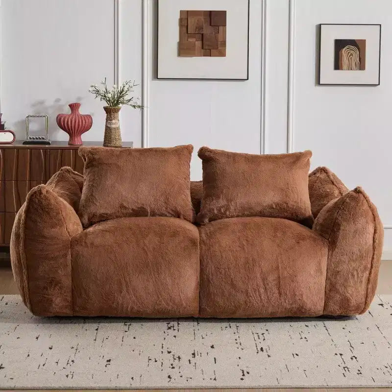 Divano a sacco senza montaggio, divanetto oversize in pelliccia sintetica da 75,2 pollici con 2 cuscini, divano a 2 posti per soggiorno, camera da letto