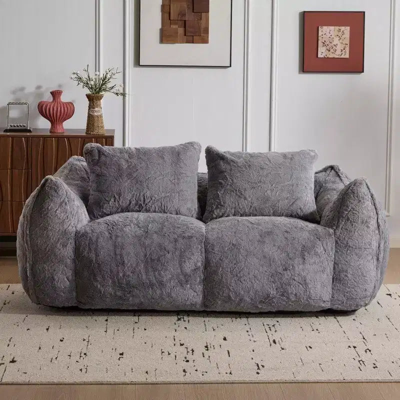 Divano a sacco senza montaggio, divanetto oversize in pelliccia sintetica da 75,2 pollici con 2 cuscini, divano a 2 posti per soggiorno, camera da letto