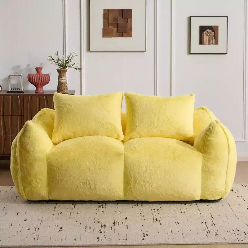 Divano a sacco senza montaggio, divanetto oversize in pelliccia sintetica da 75,2 pollici con 2 cuscini, divano a 2 posti per soggiorno, camera da letto