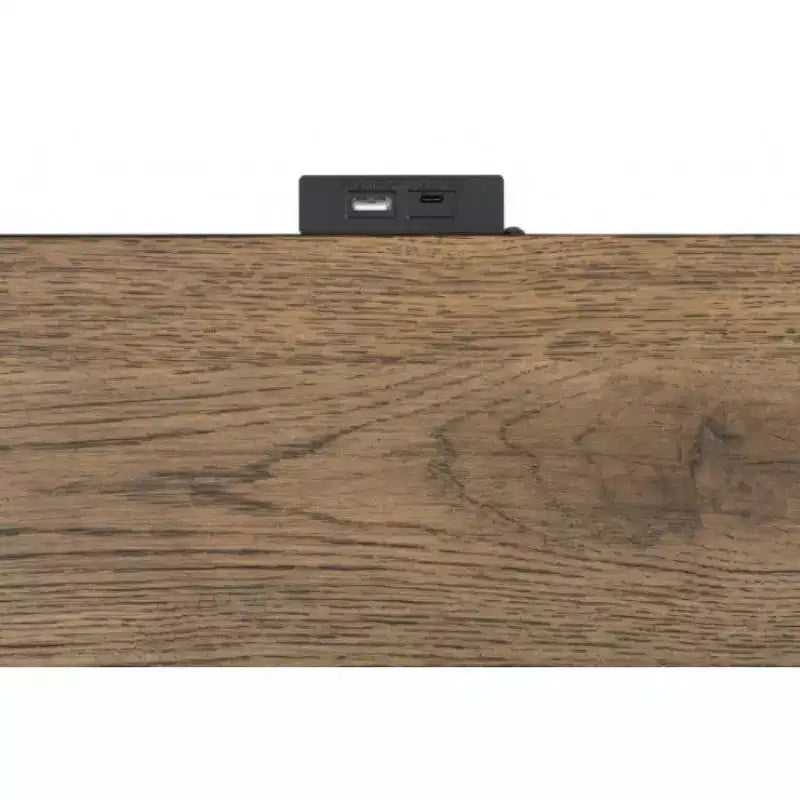 Comodino con 2 porte USB, 3 cassetti, rovere marrone rustico nero