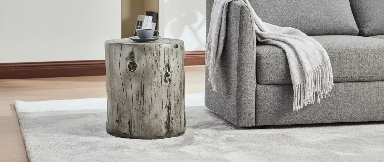 Christopher Knight Home Dara Rustic Round Lightweight Concrete Side Table with Tree-Stump Design