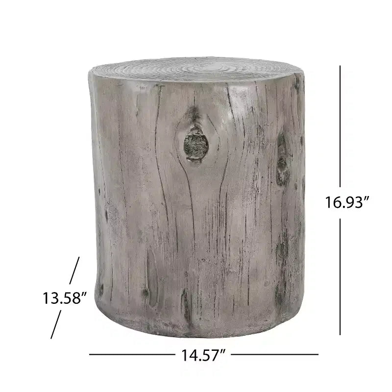 Tavolino rotondo rustico in cemento leggero con design a tronco d'albero