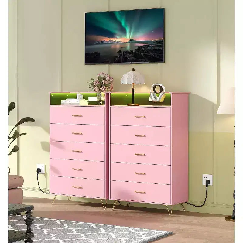 Comodino alto a 5 cassetti con guide a chiusura silenziosa, organizer contenitore resistente all'acqua per corridoio, armadio e camera da letto, armadietto dal design sottile salvaspazio