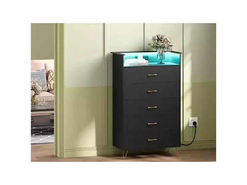 Comodino alto a 5 cassetti con guide a chiusura silenziosa, organizer contenitore resistente all'acqua per corridoio, armadio e camera da letto, armadietto dal design sottile salvaspazio