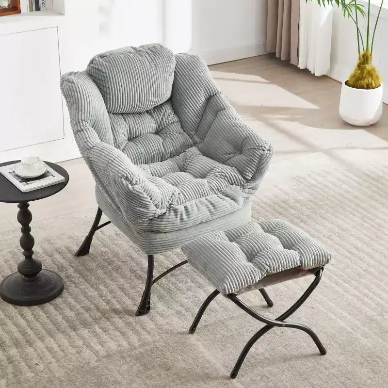 Poltrona relax, Poltrona lounge moderna con poggiapiedi, Braccioli, Tasca laterale, Poltrona per il tempo libero rivestita in flanella per soggiorno, Spazi ridotti