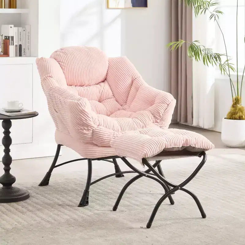 Poltrona relax, Poltrona lounge moderna con poggiapiedi, Braccioli, Tasca laterale, Poltrona per il tempo libero rivestita in flanella per soggiorno, Spazi ridotti