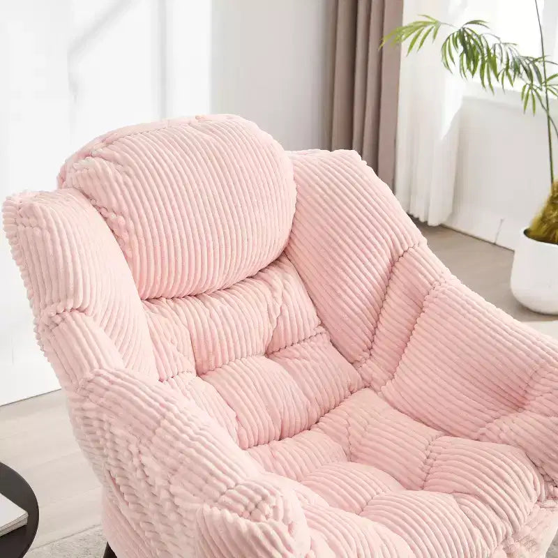 Poltrona relax, Poltrona lounge moderna con poggiapiedi, Braccioli, Tasca laterale, Poltrona per il tempo libero rivestita in flanella per soggiorno, Spazi ridotti