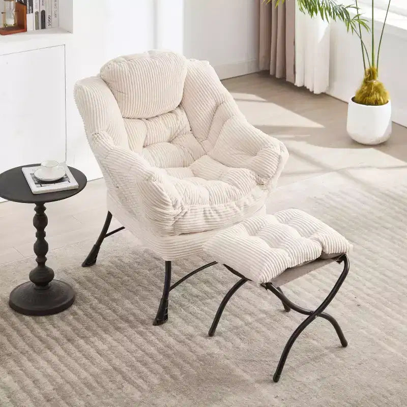 Poltrona relax, Poltrona lounge moderna con poggiapiedi, Braccioli, Tasca laterale, Poltrona per il tempo libero rivestita in flanella per soggiorno, Spazi ridotti