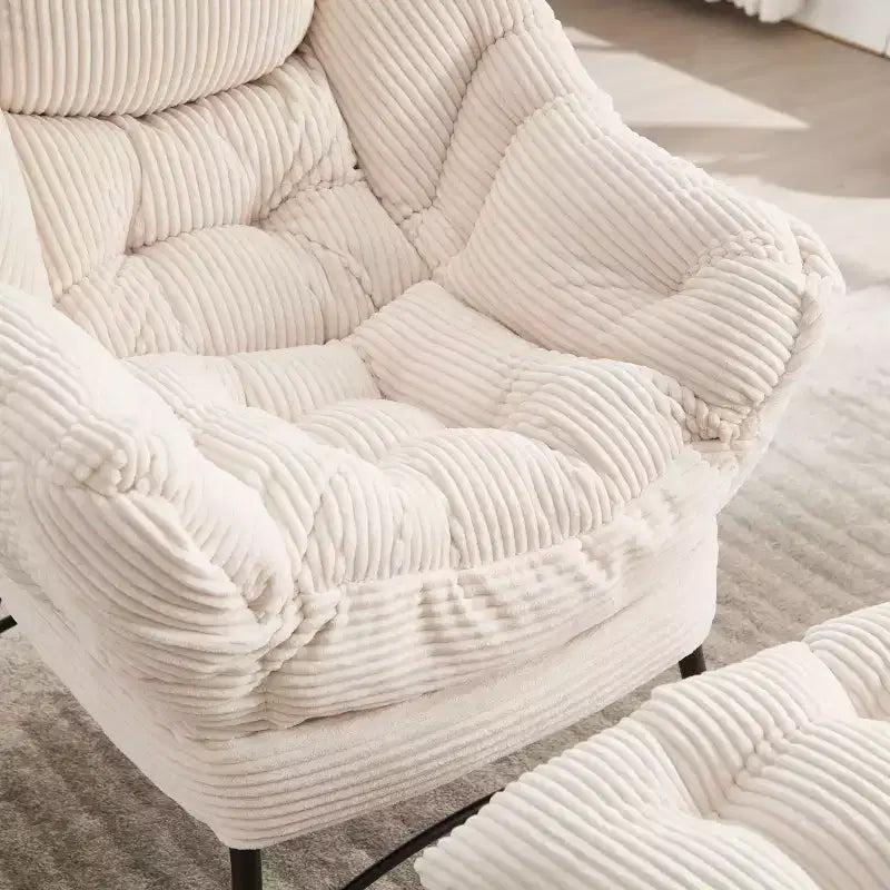 Poltrona relax, Poltrona lounge moderna con poggiapiedi, Braccioli, Tasca laterale, Poltrona per il tempo libero rivestita in flanella per soggiorno, Spazi ridotti