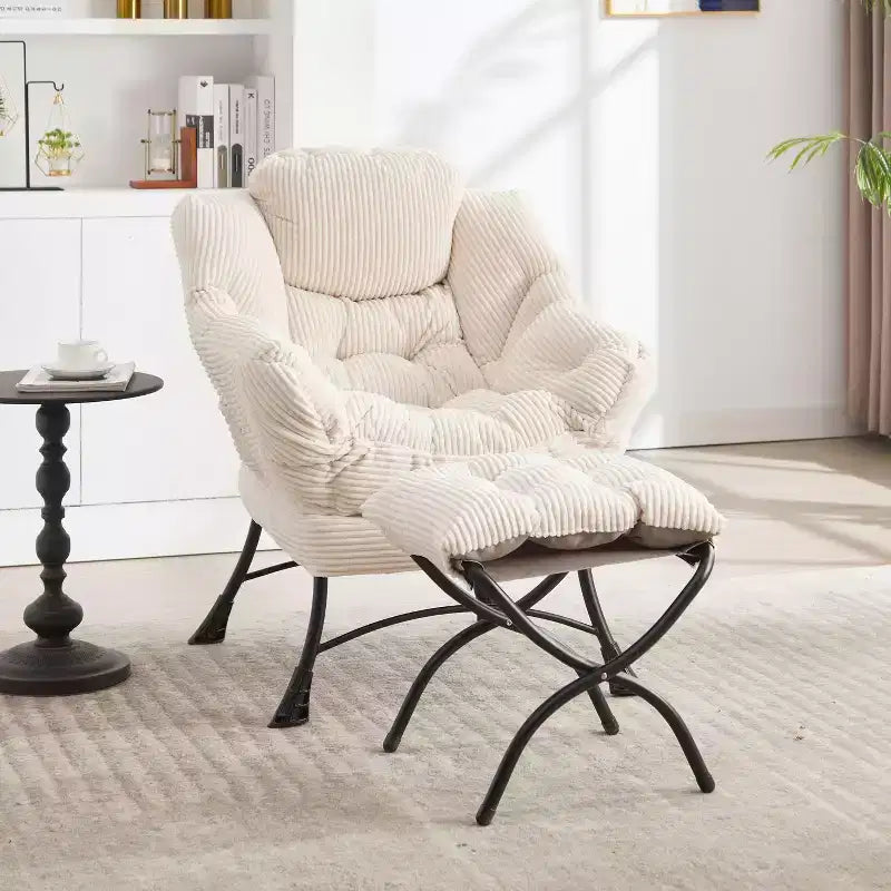 Poltrona relax, Poltrona lounge moderna con poggiapiedi, Braccioli, Tasca laterale, Poltrona per il tempo libero rivestita in flanella per soggiorno, Spazi ridotti