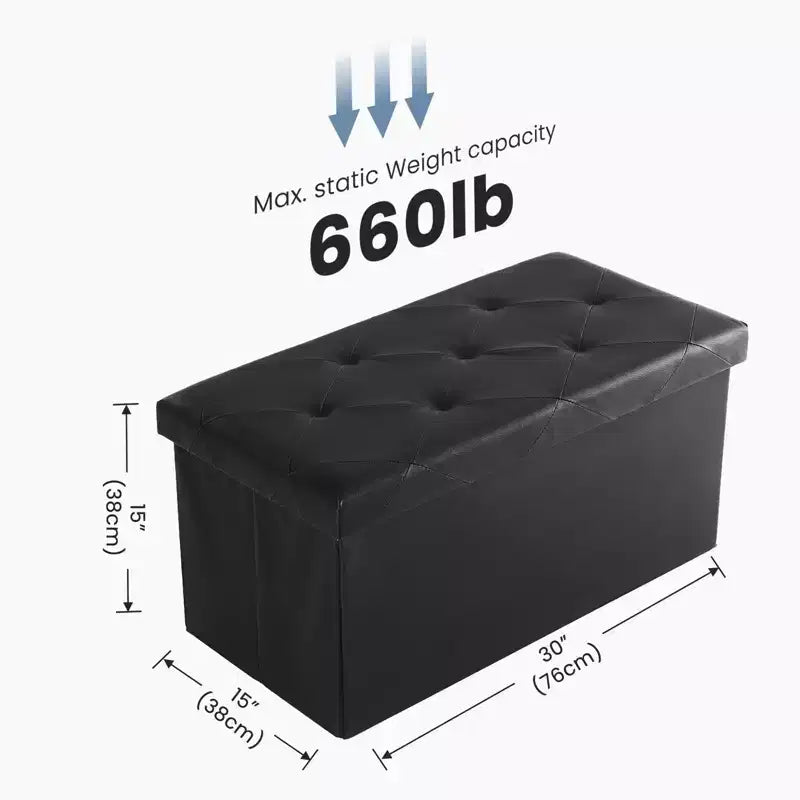 Panca Contenitore Pieghevole, Poggiapiedi con Seduta Imbottita Spessa, Contenitore in Similpelle per Ingresso, Soggiorno, Camera da Letto