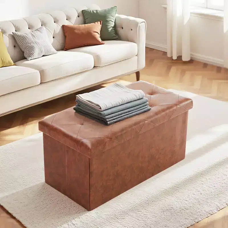Panca Contenitore Pieghevole, Poggiapiedi con Seduta Imbottita Spessa, Contenitore in Similpelle per Ingresso, Soggiorno, Camera da Letto