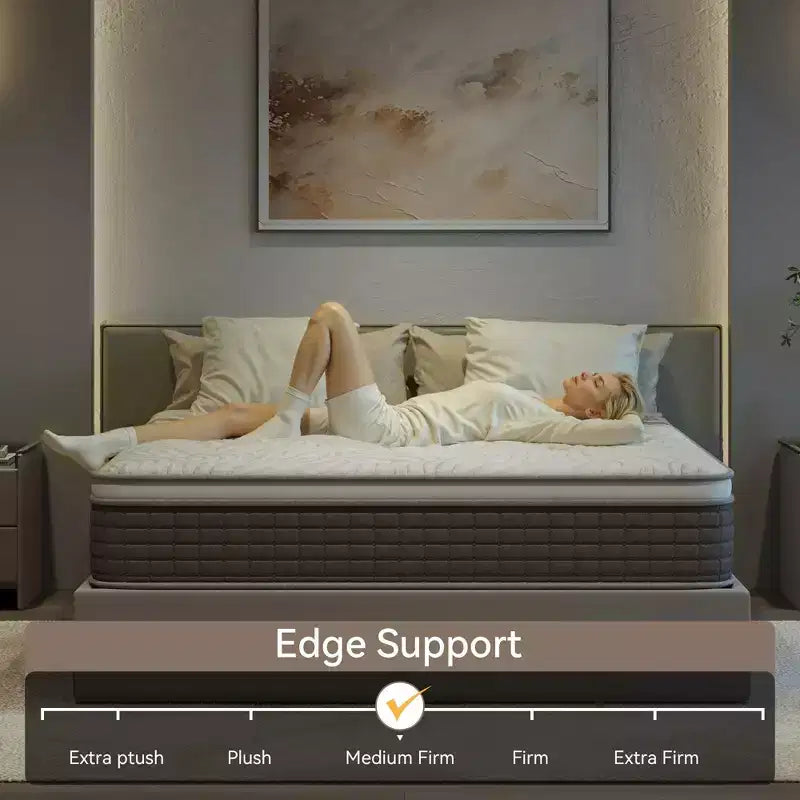 Materasso a media rigidità, materasso da 12 pollici in scatola con memory foam e molle, materasso ibrido per alleviare la pressione, grigio