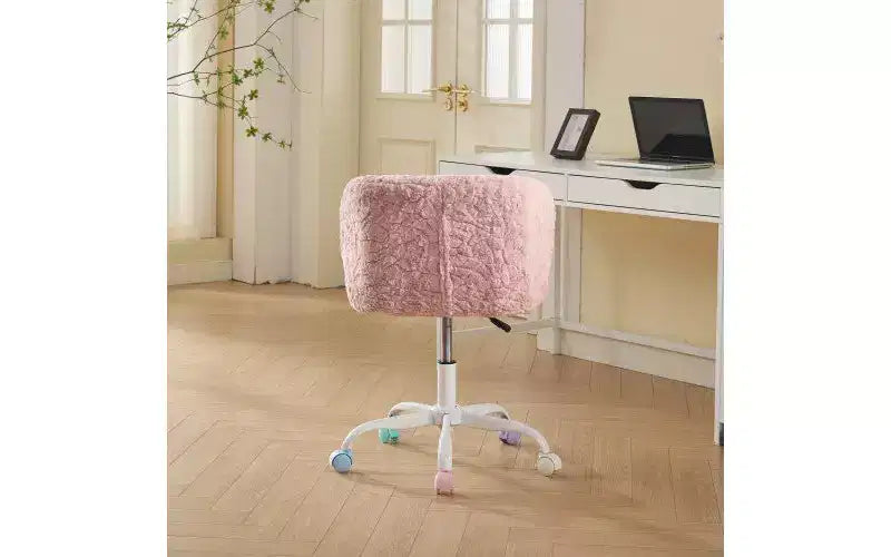 Sedie da scrivania girevoli Kawaii per adolescenti e adulti, sedia da trucco regolabile in altezza in pelliccia sintetica, sedia da computer per bambini 17.7-21.3H con base in metallo