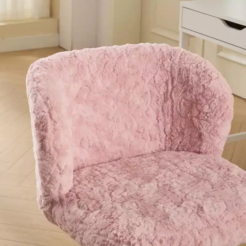 Sedie da scrivania girevoli Kawaii per adolescenti e adulti, sedia da trucco regolabile in altezza in pelliccia sintetica, sedia da computer per bambini 17.7-21.3H con base in metallo