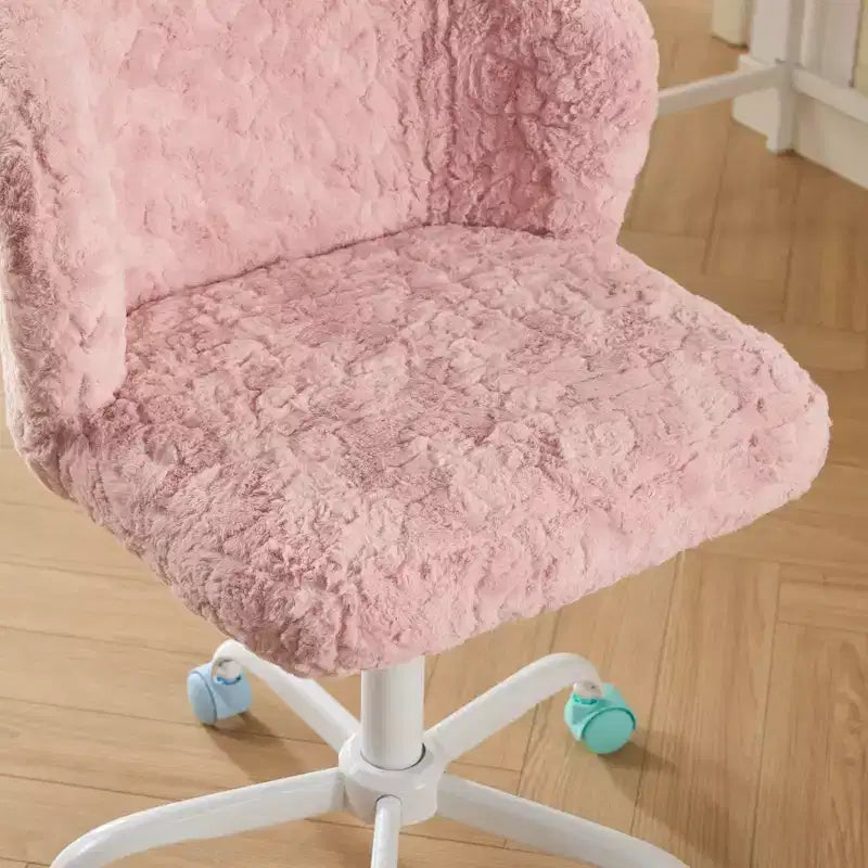 Sedie da scrivania girevoli Kawaii per adolescenti e adulti, sedia da trucco regolabile in altezza in pelliccia sintetica, sedia da computer per bambini 17.7-21.3H con base in metallo