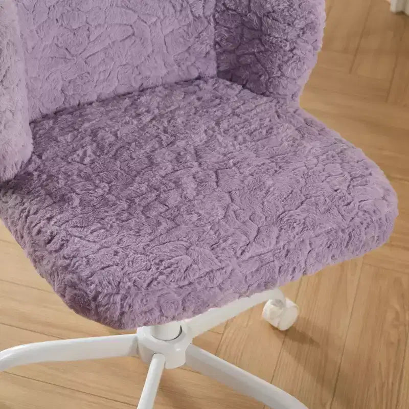 Sedie da scrivania girevoli Kawaii per adolescenti e adulti, sedia da trucco regolabile in altezza in pelliccia sintetica, sedia da computer per bambini 17.7-21.3H con base in metallo