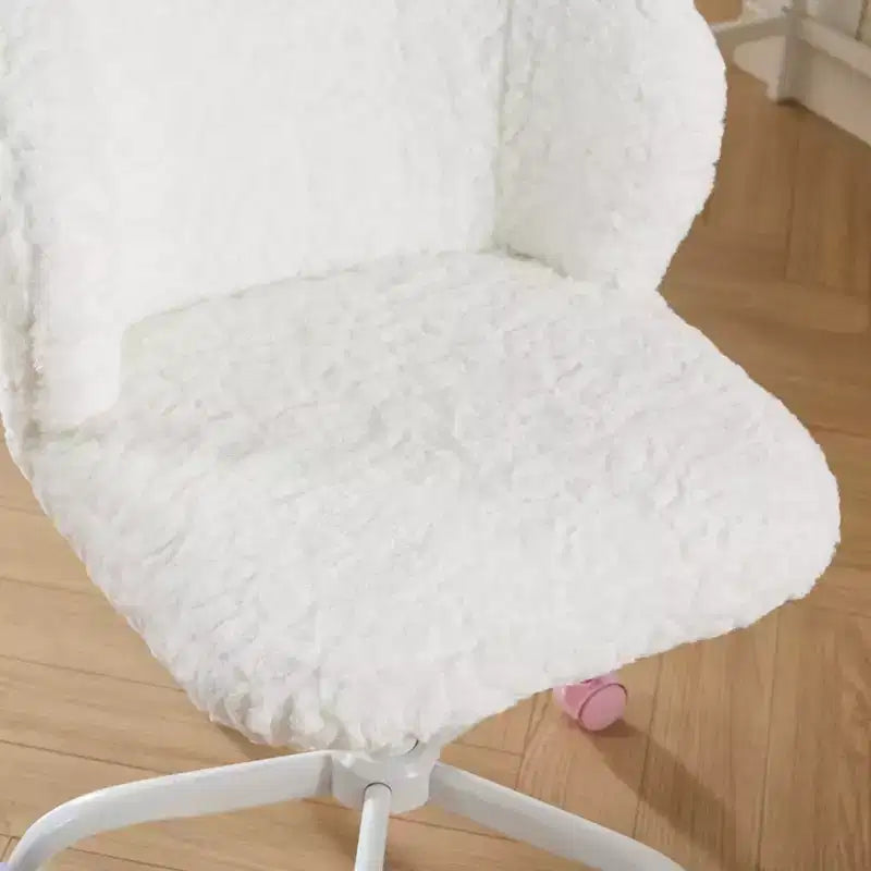 Sedie da scrivania girevoli Kawaii per adolescenti e adulti, sedia da trucco regolabile in altezza in pelliccia sintetica, sedia da computer per bambini 17.7-21.3H con base in metallo
