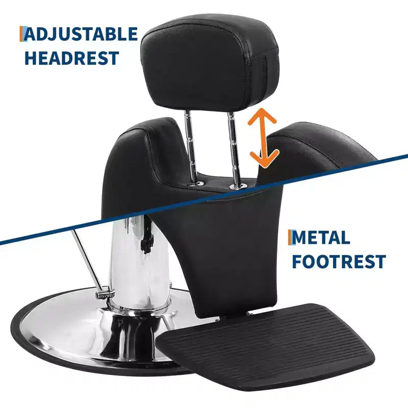 Poltrona da barbiere/salone per impieghi gravosi, reclinabile idraulica, girevole a 360°, regolabile in altezza, capacità 150 kg, per salone, barberia e spa