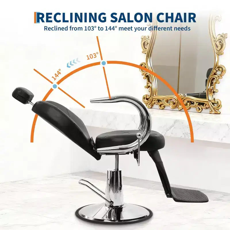 Poltrona da barbiere/salone per impieghi gravosi, reclinabile idraulica, girevole a 360°, regolabile in altezza, capacità 150 kg, per salone, barberia e spa
