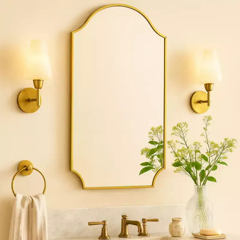 TEHOME Airius Specchio a Scaletta in Oro Spazzolato 24x36, Specchio da Parete Ad Arco in Acciaio Inossidabile con Finitura Galvanizzata, per Mobile Bagno, Soggiorno