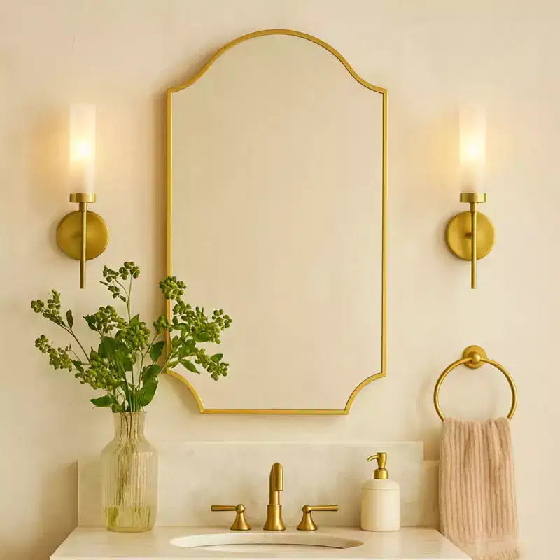 TEHOME Airius Specchio a Scaletta in Oro Spazzolato 24x36, Specchio da Parete Ad Arco in Acciaio Inossidabile con Finitura Galvanizzata, per Mobile Bagno, Soggiorno