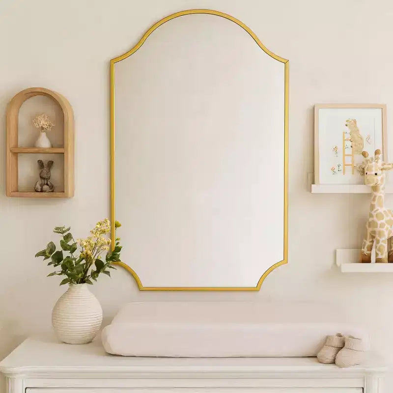TEHOME Airius Specchio a Scaletta in Oro Spazzolato 24x36, Specchio da Parete Ad Arco in Acciaio Inossidabile con Finitura Galvanizzata, per Mobile Bagno, Soggiorno