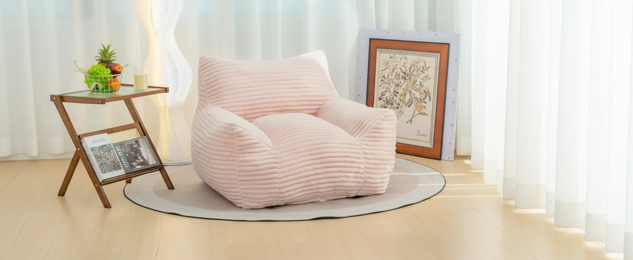 TUYOHW Corduroy Bean Bag Chair, Modern Giant Beanbag Sofa with Armrest and High-Resilience Foam, Comfy Lazy Chair for Living Room