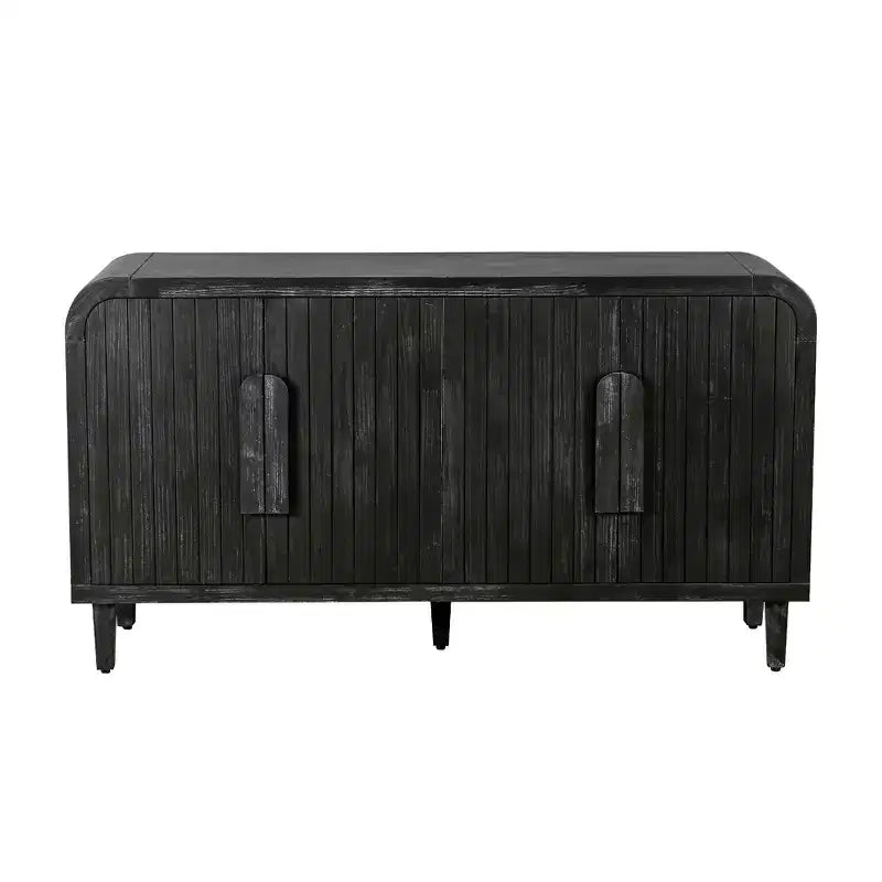 59 Credenza curvata da fattoria vintage con grandi maniglie in legno, intaglio verticale a venatura del legno e ripiani regolabili per la cucina