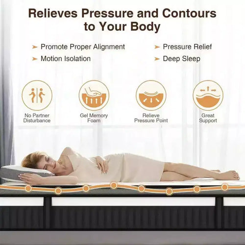 Materasso Matrimoniale 14 Pollici, Materasso in Memory Foam, Materasso Ibrido Rinfrescante con Gel, Letto in Scatola a Media Fermezza per Alleviare la Pressione e Isolare il Movimento