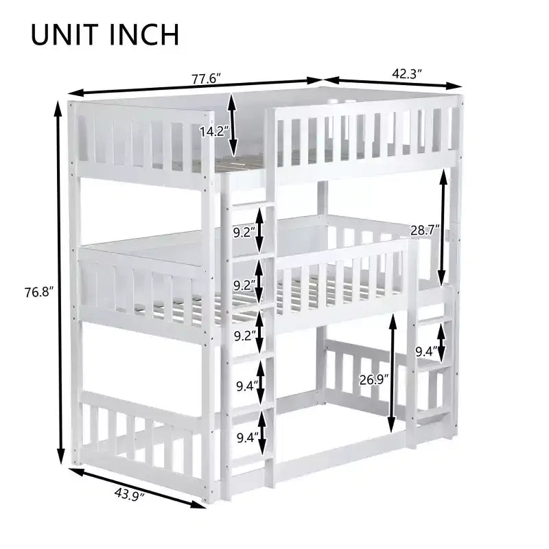 Letto a castello triplo con 2 scale, divisibile in 3 letti singoli per camerette piccole