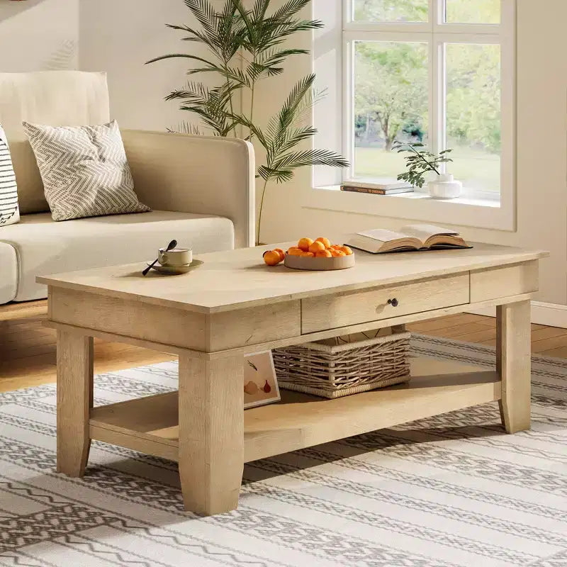 Tavolino da caffè rustico lungo con cassetto e ripiano portaoggetti, tavolino da centro in stile rustico da 120 cm per soggiorno, facile da pulire, fino a 136 kg