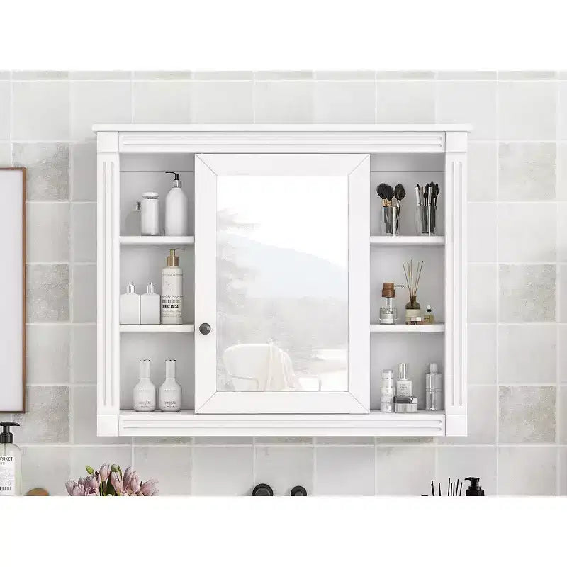 CASAINC 35 x 28 Specchiera da Bagno con 6 Ripiani a Giorno, Mobiletto Farmacia da Parete (No Mobile Lavabo)