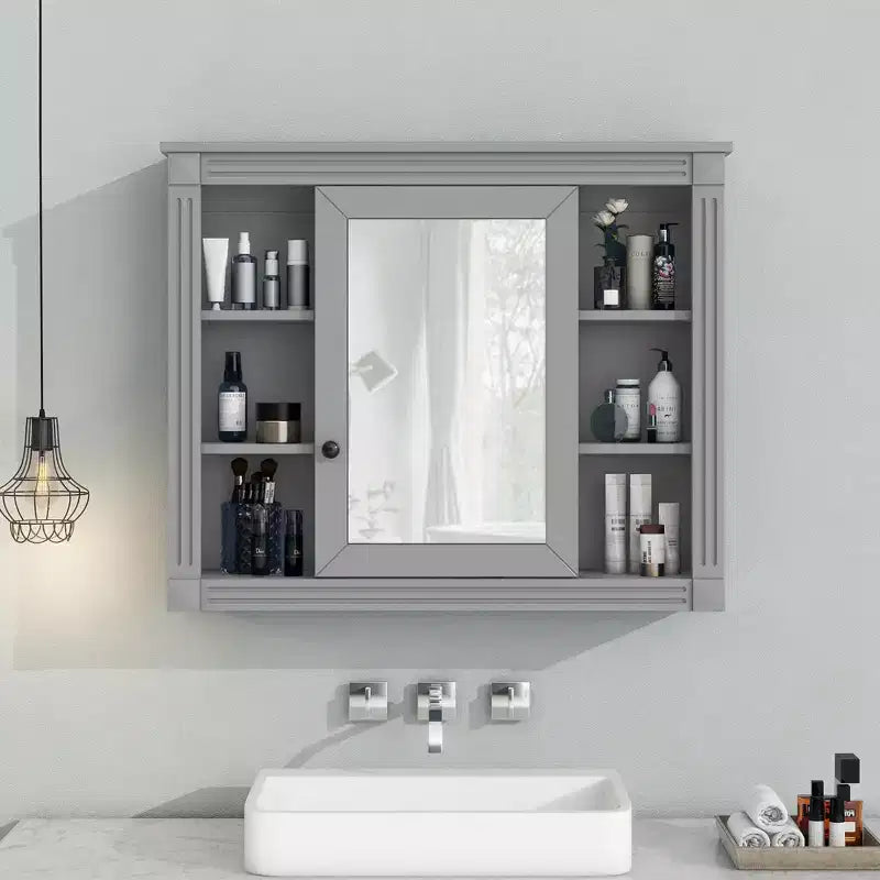 CASAINC 35 x 28 Specchiera da Bagno con 6 Ripiani a Giorno, Mobiletto Farmacia da Parete (No Mobile Lavabo)